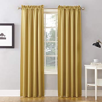 Sun Zero Barrow Energy Efficient Rod Pocket Curtain Panel, 54" x 84", Flax Yellow, One Panel