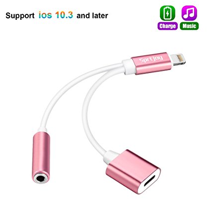 iphone 7 / 7 plus / 8 / X adapter, (Support iOS 10.3, iOS 11)Sprtjoy 2 in 1 Lightning Adapter and Charger, Lightning to 3.5mm Aux Headphone Jack Audio Adapter for iphone X, 8, 8 plus, 7, 7 plus(Rose)