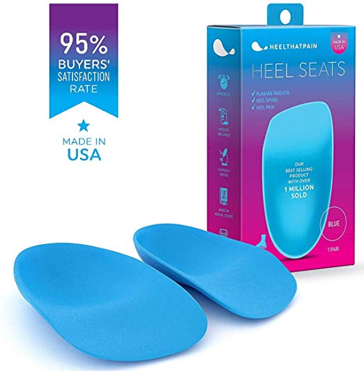Heel That Pain Heel Seats Foot Orthotic Inserts – Heel Cups Cushions for Plantar Fasciitis, Heel Spurs, and Heel Pain, Blue Firm Rubber (Large)