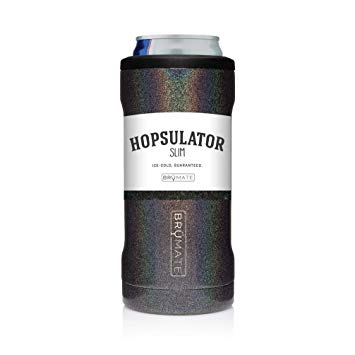 BrüMate Hopsulator Slim Double-walled Stainless Steel Insulated Can Cooler for 12 Oz Slim Cans (Glitter Charcoal)