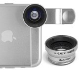 Bastex - 180 Fish Eye Lens  Wide Angle Lens  Macro Angle Silver Camera Lens Kit with Clip-On and Black Carrying Pouch for iPhone 665c543 Samsung Galaxy S6 EdgeS6S5S4S3 Note Edge4321 iPadiPad Mini and Many More