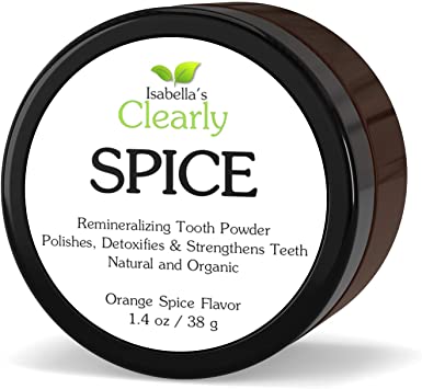 Clearly SPICE Natural Remineralising Toothpaste Powder. Fluoride Free, Organic, Whitening, Cavity Protection, Anti Plaque, Sensitive Formula in Orange Cinnamon Flavor (40g)