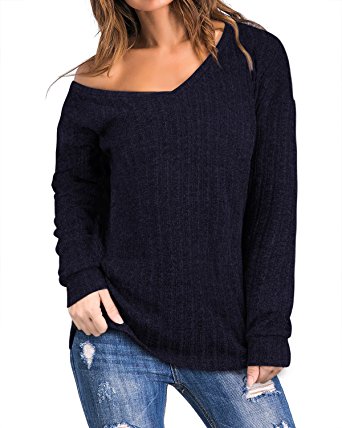 KILIG Women's Long Sleeve Cold Shoulder Knitted Sweater Split Tunic Tops