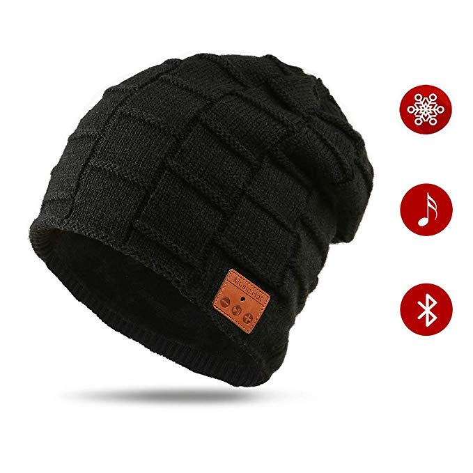Bluetooth Beanie Hat, Knit Cap Christmas Tech Gift Built in Headset Mic, Wireless Music Players Headphones Rechargeable Battery | Winter Accessories Men, Women Teen
