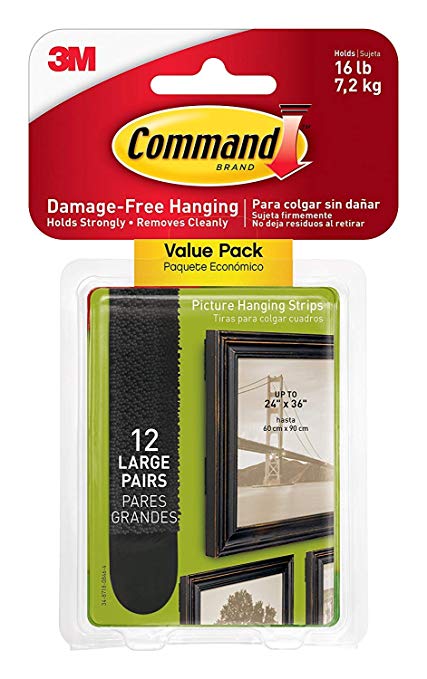 Command Large Picture-Hanging Strips, Black, 12-Sets