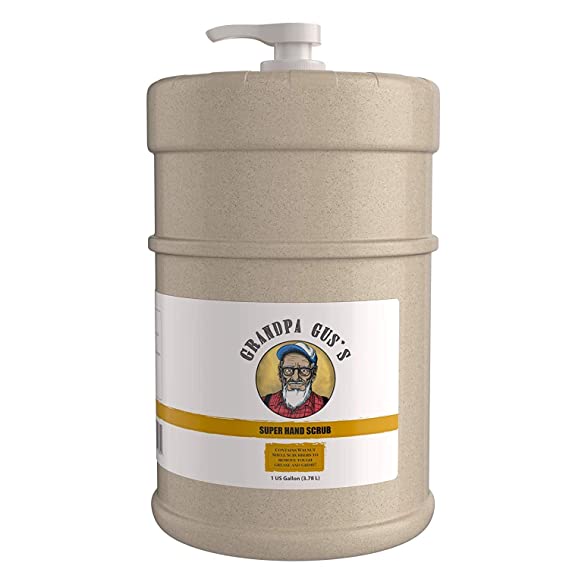 Grandpa Gus's Super Hand Scrub; Biodegradable Walnut Shell Scrubbers Remove Grease, Grim, Paint, Carbon, Tar, Ink, Etc, Industrial Hand Soap Preferred by Mechanics & Constructors (1 Gallon Dispenser)