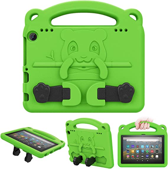 MoKo Case Fits Kindle Fire HD 8 & 8 Plus Tablet (10th Generation, 2020 Release), Shockproof Heavy Duty EVA Kids-Friendly Cover with Hand-Grip Convertible Stand - Green