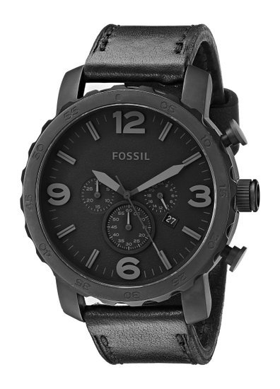 Fossil Men's JR1354 Nate Stainless Steel Chronograph Watch with Black Leather Band