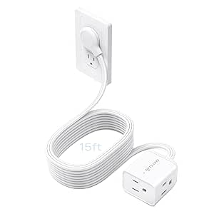 TROND Flat Extension Cord 15ft - Right Angled Flat Plug Power Strip, 16 AWG Power Cord Extension Long, 3 Prong Extension Cord with Multiple 3 Outlets for Indoor Office Home Kitchen Appliances, White