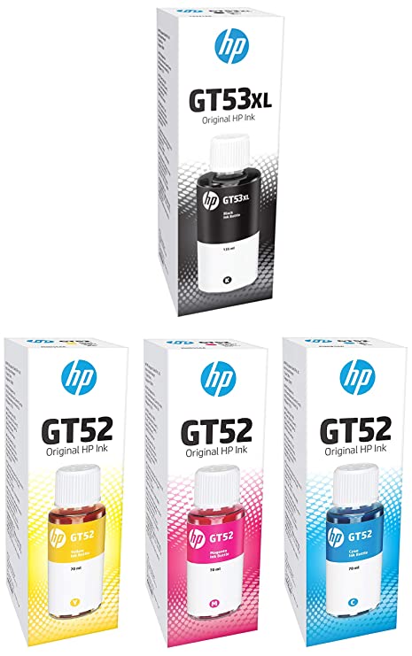 HP Ink Bottle Black & Color (GT 53XL Black GT 52 C/M/Y) Combo Set of 4 (GT53 XL & GT52)