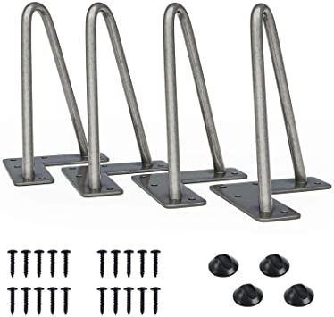 SMARTSTANDARD 6 Inch Heavy Duty Hairpin Furniture Legs, Metal Home DIY Projects for TV Stand, Sofa, Cabinet, etc with Rubber Floor Protectors Grey 4PCS