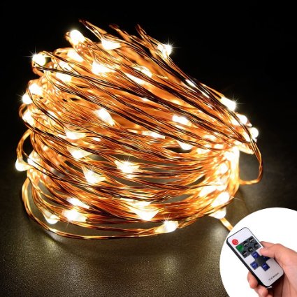 Loende LED Starry String Lights, 33FT 100 LED Waterproof Cooper Wire Fairy Light for Indoor, Bedroom, Home, Outdoor, Garden, Patio, Holiday, Party, Wedding Decor with a Remote Control(Warm White)