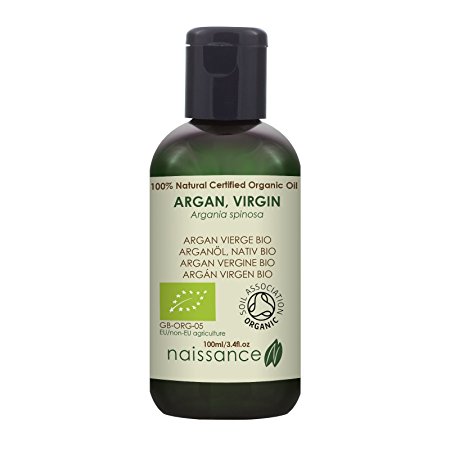 Naissance Organic Argan Oil 3.4 fl oz. Virgin, Cold Pressed, Carrier Oil for Skin, Hair & Nails. UK Soil Association Organic Certified.