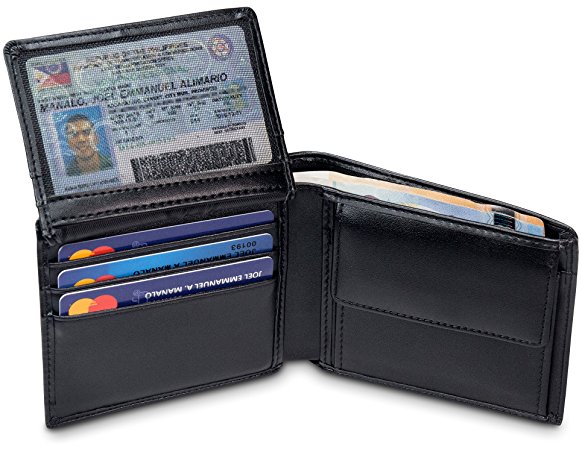 TRAVANDO ® Mens Wallet Black „BERLIN“ - RFID Blocking - Durable Bifold Wallet - Card Holder - Coin Pocket - Gift Box