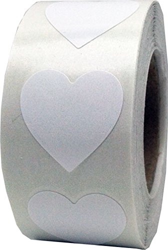 White Heart Stickers - 3/4" Inch - 500 Total Heart Shape Adhesive Labels