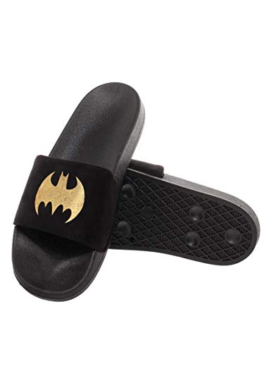 Batman Adult Gold Foil Logo Suede Slide Sandals