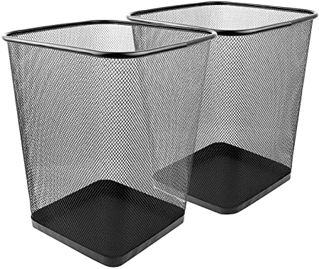 Greenco, Black Mesh Trash Can Wastebaskets, Square, 6 Gallon, 2 Pack