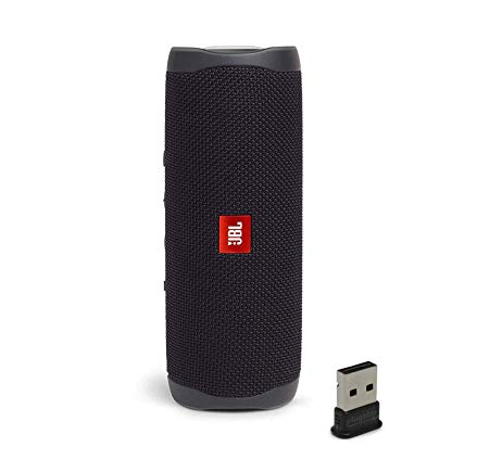 JBL Flip 5 Waterproof Portable Wireless Bluetooth Speaker Bundle with USB 2.0 Bluetooth Adapter - Black
