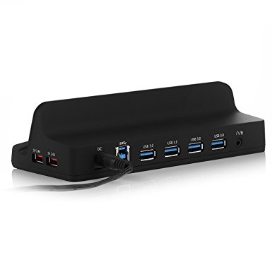 BESTEK USB 3.0 Hub 4-Port and 2 Charging Ports(5V/4.8A) Docking Station with 12V 3A Power Adapter