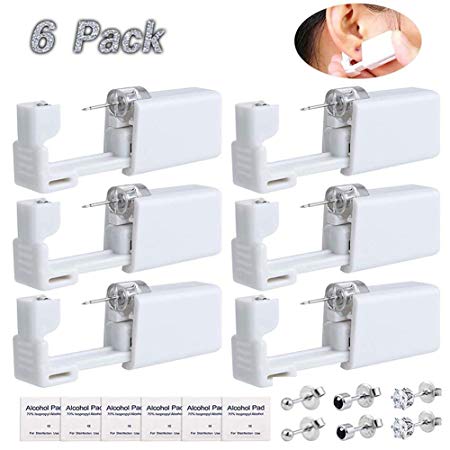 Ear Piercing Gun - Silmy 6 Pack Safety Ear Piercing Kit Disposable Self Ear Piercing Gun with Ear Stud and Alcohol Pad Asepsis Pierce Kit Tool for Nose Studs Cartilage Tragus Helix Piercing Gun