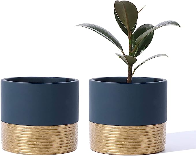 POTEY Cement Planters Pots for Plants Indoor - 5 Inch Concrete Succulent Flowerpot Bonsai Container with Drainage Holes 5549NY, Set of 2, Plant NOT Included