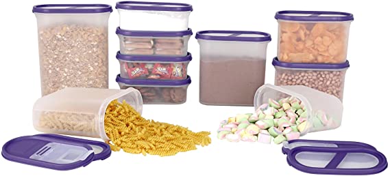 SIMPARTE Pantry Airtight Food Storage Containers |10 Container Set|Microwave & Dishwasher Safe|BPA Free|Cereal and Dry Food Storage Containers| Freezer Safe | Space Saver Modular Design Purple Lids