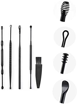 Ear Wax Removal, MOAKER Ear Wax Cleaning Tool Stainless Steel Medical Grade Ear Spoon 4 Piece Set with Storage Box and Cleaning Brush