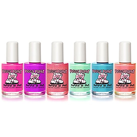 Piggy Paint - 100% Non-toxic Girls Nail Polish, Safe, Chemical Free, Low Odor for Kids - 6 Polish Gift Set - Happy Girl