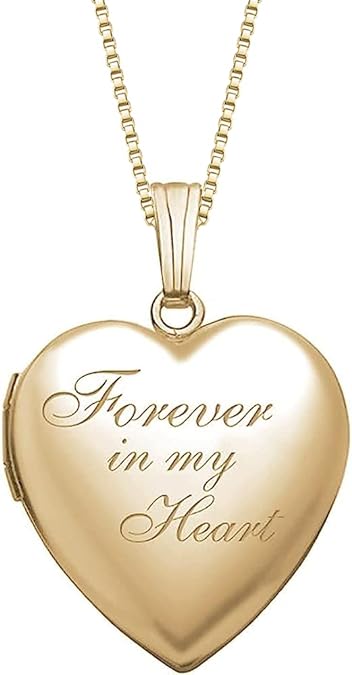 PicturesOnGold.com Forever In My Heart Locket Necklace for Women That Hold Pictures in Personalized Sterling Silver or Yellow Gold.