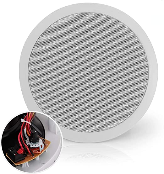 Ceiling and Wall Mount Speaker - 8” 2-Way 70V Audio Stereo Sound Subwoofer Sound with Dome Tweeter, 600 Watts, in-Wall & in-Ceiling Flush Mount for Home Surround System - Pyle PDIC83T (White)