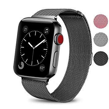 BAITEYOU Compatible Apple Watch Bands 38mm 42mm Women Men Compatible iWatch Magnetic Strap Milanese Loop Series 3 2 1 Compatible Apple Watch Strap Mesh Steel Replacement Rose Gold Silver Black