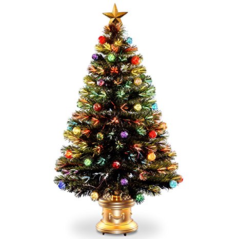 National Tree 48 Inch Fiber Optic Ornament Fireworks Tree with Gold Top Star and Multicolored Lights in Gold Base (SZOX7-100L-48)