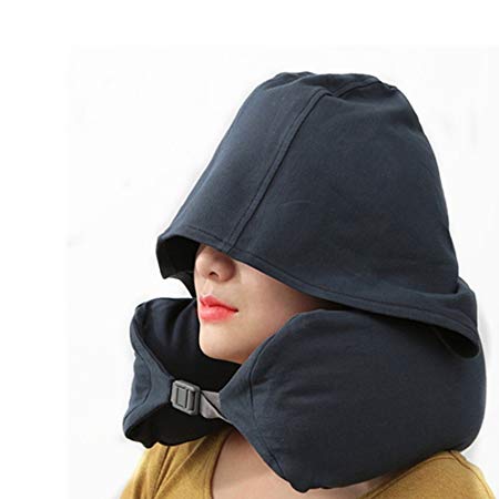 Travel Pillow - Blackout Hooded U Neck Pillow for Airplane Travel Sleep