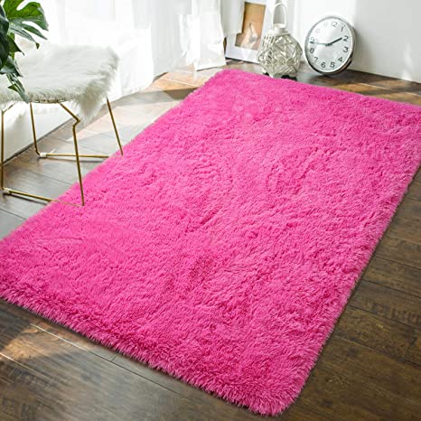 Andecor Soft Fluffy Bedroom Rugs - 4 x 6 Feet Indoor Shaggy Plush Area Rug for Boys Girls Kids Baby College Dorm Living Room Home Decor Floor Carpet, Hot Pink