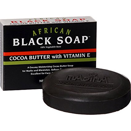 Madina African Black Soap Cocoa Butter with Vitamin E, 3.5 oz (Pack of 2)
