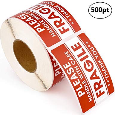 Methdic 2"x 3" Strong Adhesive Fragile Stickers 1 Roll 500 (Handle with Care,Do Not Drop,Thank You) Labels for Shipping and Moving