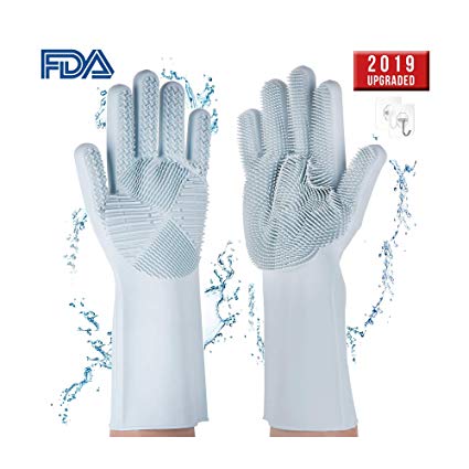 Magic Saksak Reusable Silicone Dishwashing Gloves Scrubbing Cleaning-Dish Wash , Heat Resistant Dishwashing Cleaning Brush (Blue)