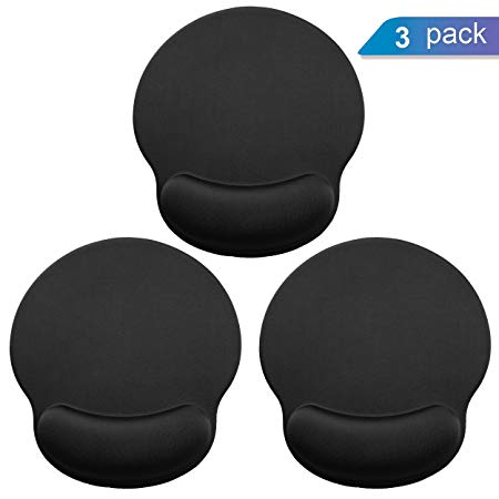 Ktrio 3 Pack Ergonomic Mouse Pad with Gel Wrist Rest, Mousepads Bulk with Non-Slip PU Base, Pain Relief Mouse Pads for Computers, Laptop, Mac, Home & Office, 9.8"x8.5", 0.9" Wrist Pad Thickness, Black