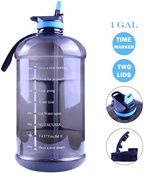 BOTTLED JOY 1 Gallon Water Bottle with Straw, BPA Free Motivational Large Water Bottle Hydration Leak-Proof Drinking Big Huge Water Jug with One Replaceable Lid