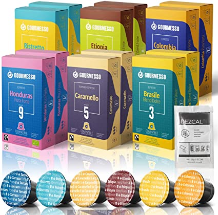 Gourmesso Select Bundle - 120 Coffee Capsules Compatible with Nespresso Original Line - 100% Fair Trade | Variety Pack Espresso and Lungo Includes Free Dezcal Descaler