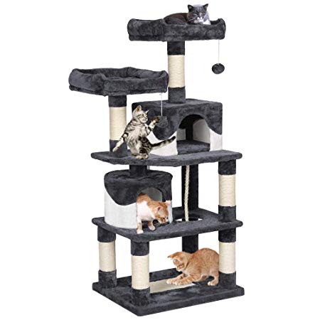 Yaheetech Cat Tree Condo Kitten Tower Play House with a Extra-Large Scratching Board, Cozy Perches 57in