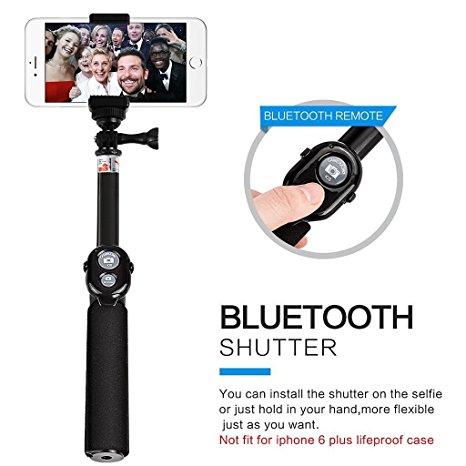 Mini Selfie Stick Bluetooth Extendable(6.5" to 18.5 inch) with Bluetooth Remote Shutter for iPhone 5S SE 6 6S 7 6PLUS 6SPLUS 7PLUS 8 8PLUS,Android,HUAWEI,Gopro & Digital Cameras (Short)
