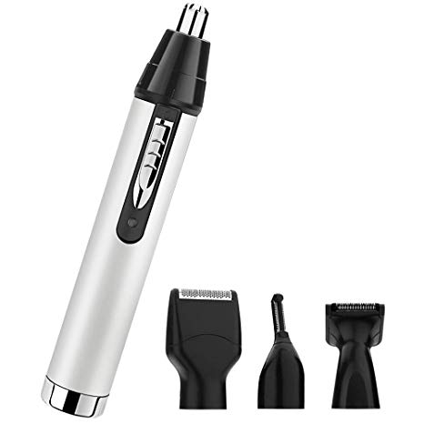 Nose Hair Trimmer, Bovon 4 in 1 USB Rechargeable Grooming Kit, Electronic Beard Trimmer, Sideburn and Eyebrow Trimmer, Nose Clippers for Men with Waterproof Stainless Steel Rotation Blade (silver)