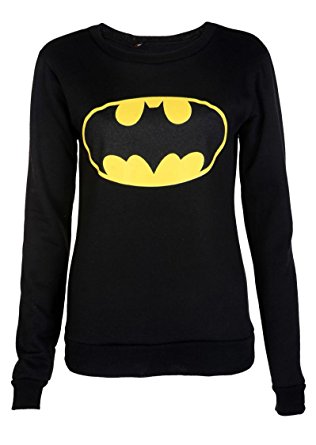 Crazy Girls Women's PVC Long Sleeve Mickey Mouse Batman Print Sweatshirt
