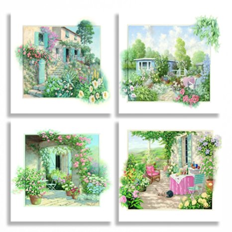 Sweety Decor Giclee 3D Touch Garden Scene Photo Prints Oil Paintings on Canvas Wall Art for Home Decor Set of 4 Landscape Picture (12*12inches*4pcs)