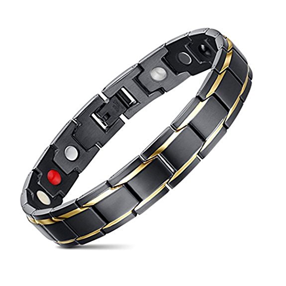 Jeracol Titanium Magnetic Bracelets for Men Balance Magnets Pain Relief for Arthritis Bangle,Gold Black