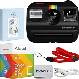 PHOTO4LESS Polaroid Go Generation 2 Instant Film Camera Bundle with Polaroid GO Color Film, Double Pack and Photo Album for Instax Prints   Cloth (4 Items) (Black)