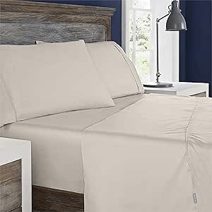 Columbia Omni Freeze Super Soft Breathable, Moisture-Wicking, Cooling Sateen Flat Sheet, Fitted Sheet, and Pillow Case Set, Luxury 4 Piece Ling Fossil Bedsheets Set