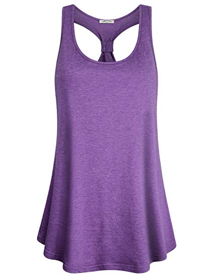 SeSe Code Women Sleeveless Scoop Neck Knotted Back Loose Fit Racerback Workout Tank Top