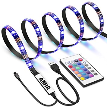 AMIR TV Back Light, 30 LED RGB Lights Strip, USB Bias Lightings with Multi Color Changing, Versatile Remote Control, Waterproof IP65, for TV Screen, Desktop, PC, Gaming